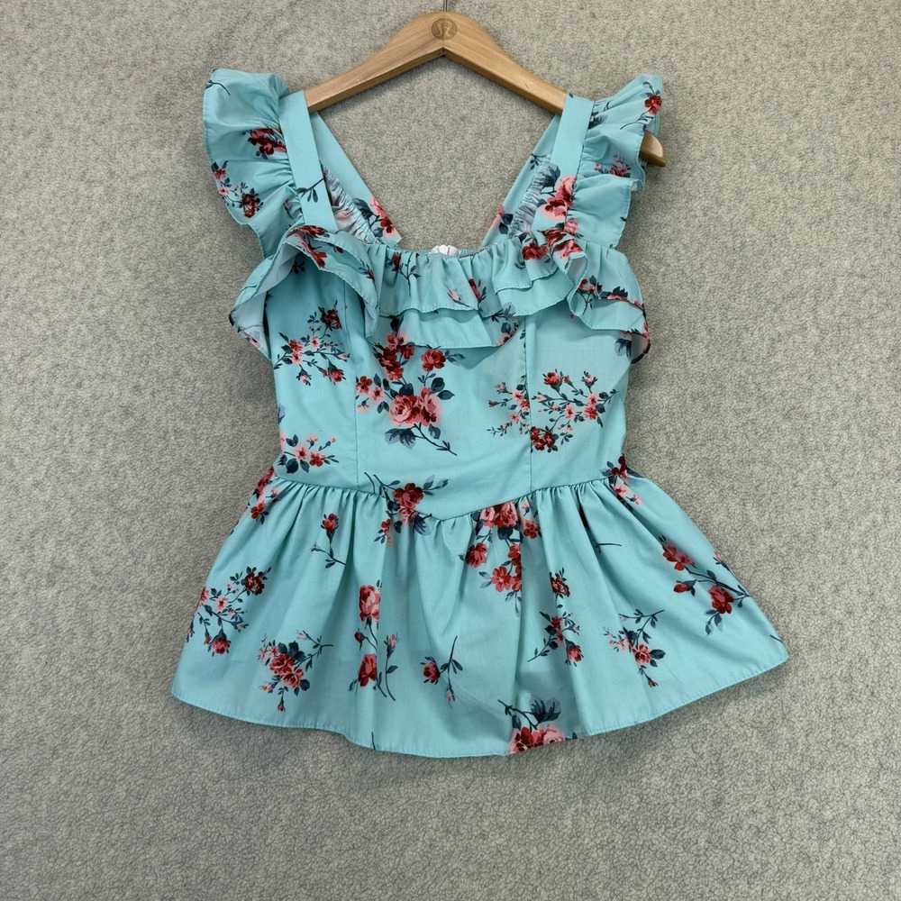 Zimmermann Women's XS Aqua Blue Floral Ruffle Sleeveless Fit & Flare Mini Dress